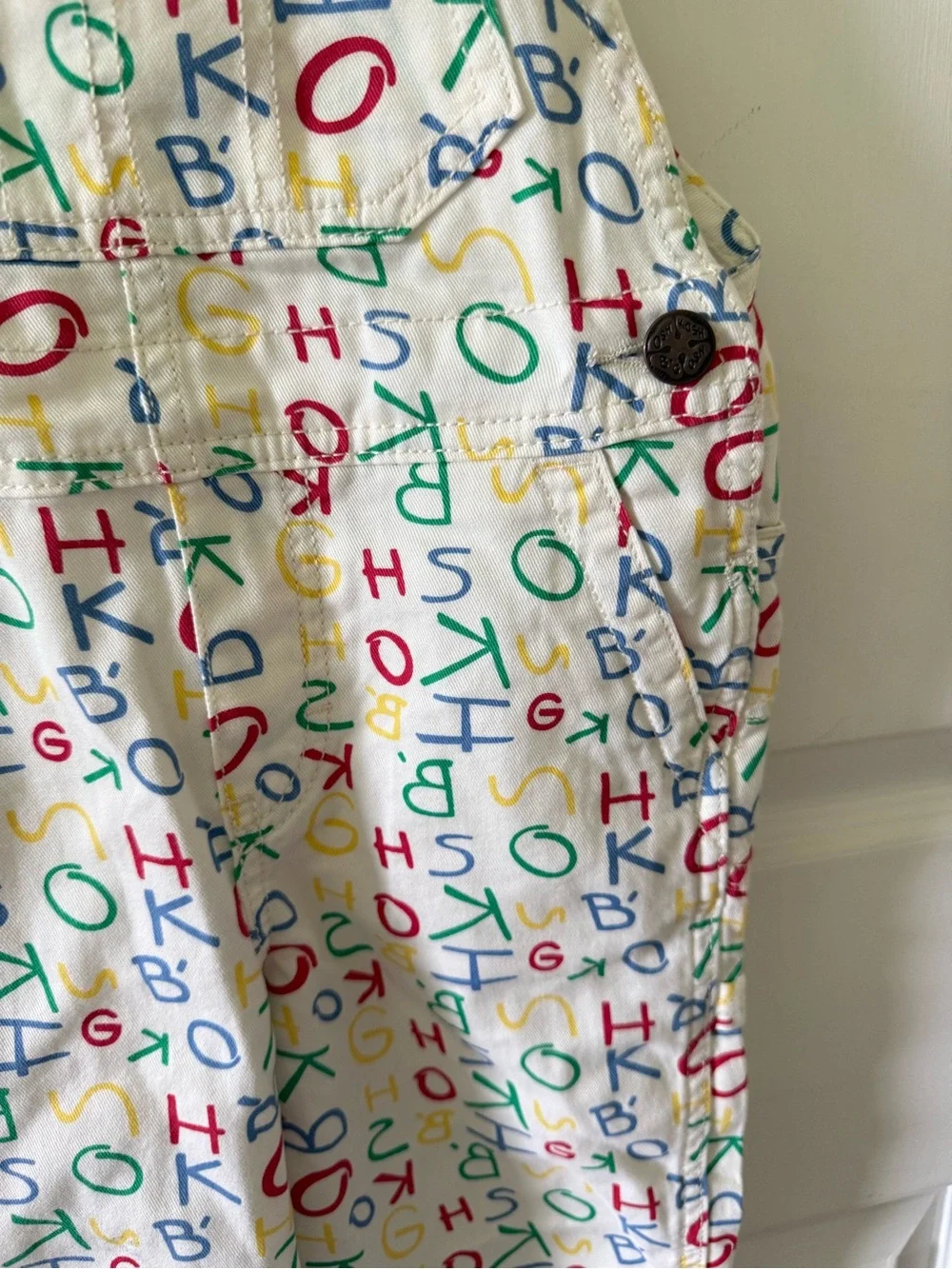 OshKosh B'gosh Cream Overalls with Multicolor Alphabet Print